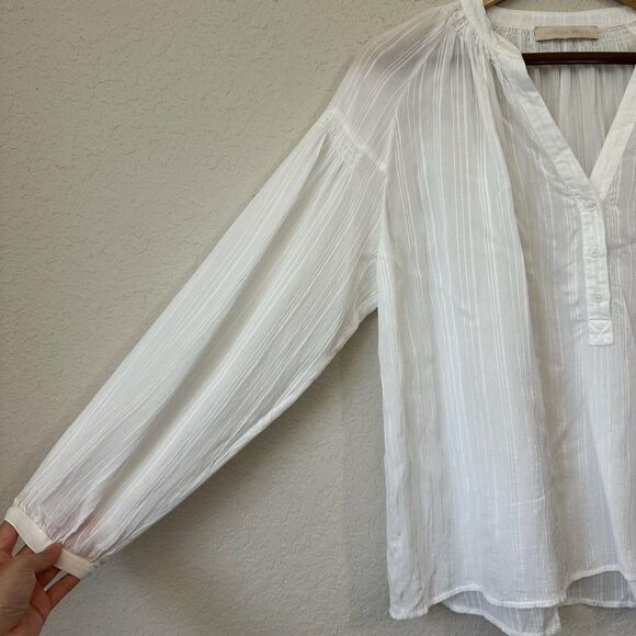 VANESSA BRUNO Nipoa Striped Blouse Sheer Split Neck in White - Picture 5 of 11